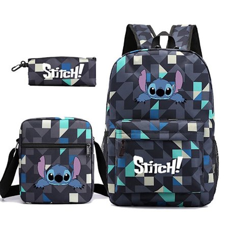 3-delt Set Stitch Ryggsekk Skulderryggsekk Canvas BLÅ D D