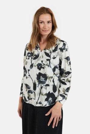 SIGNATURE - Langærmet Bluse - Khaki Mix - Mønstret