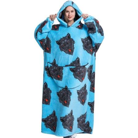 140cm-oversized Sweatshirt Filt Med Luvtröja Mjuk Varm Fleece Ba Varghuvud