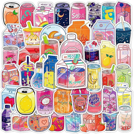 Cartoon Dryckesdekaler 50 st vackra modedekaler Laptop Vattenflaska Telefon Skateboard Sommar Smak Dryck Vinyldekaler för Tonåringar Vuxna