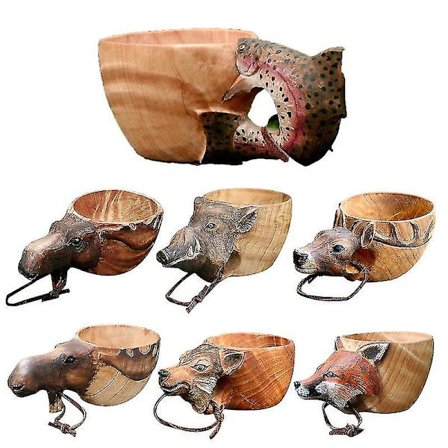 Bærbar Trækop - Dyreformet Kuksa Guksi Kop Til Camping Og Drikke