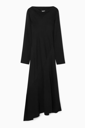 COS Damen Asymmetrisches Midikleid - Schwarz