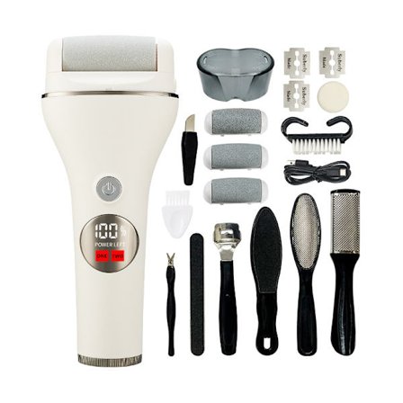 Elektrisk fotfil for hard hud, 10-delt pedikyrsett for fjerning av død hud, hvit