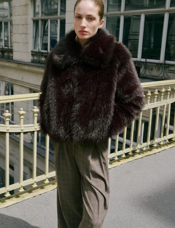 Mango Faux-Fur Jacket With Zip - Brown - L