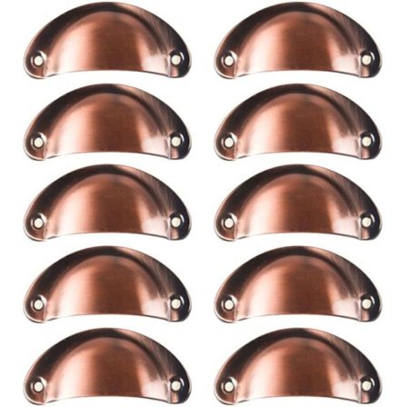 10 Vintage Skalhandtagot laatikkoon kaappiin huonekaluihin keittiöön, kaareva rauta retro kaapin oven nuppi 8,2 x 3,5 cm - Punainen kupari