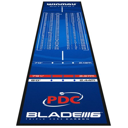 Winmau Darts Mat Pro Zone Outshot Soft Feel 7'0"-8'0" Blade III6 Triple Core Carbon PDC Non-Slip PVC Edging Underlay for Home Pub Professional