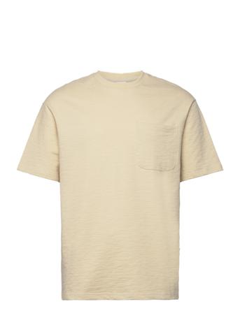 Slhloosesaul Slub Ss O-Neck Tee Tops T-shirts Short-sleeved Beige Selected Homme