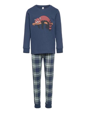 Pajama Placment Check Pyjamas Sett Blå Lindex*Betinget Tilbud