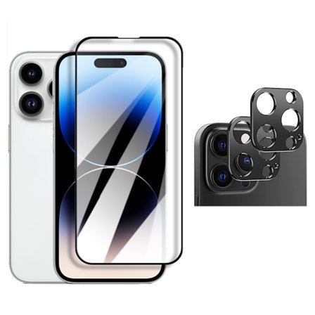 3-PAK iPhone 14 Pro Max Skjermbeskytter + Kameralinsbeskytter 2.5D HD