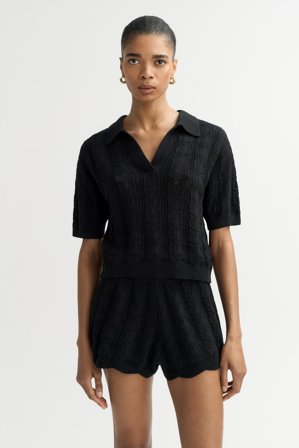 Soft Goat - Crochet Pique - Kashmirtröja dam - L - Black