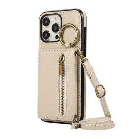 Kotelo iPhone 13 Pro 6.1 tuumalle beige [olkahihnalla] sopiva monitoimikorttipidike