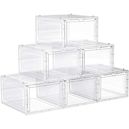 Rootz 6 kenkälaatikon setti - Kenkäsäilytys - Kengänpidike - Muovi - Läpinäkyvä - Pinottava - 27 x 34,5 x 19 cm - Kengät kokoon 45