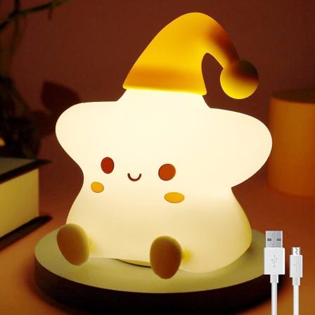 Baby nattlys Bærbar silikon stjerne nattlampe, 7 farger oppladbar fargeskiftende lampe Oppladbar batteridrevet nattlys for barn St-4