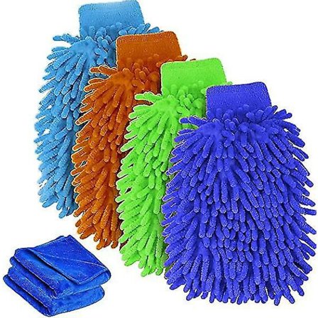 4 stk Mikrofiber Bilvask Handsker + 2 stk Mikrofiber Lintfri Klud