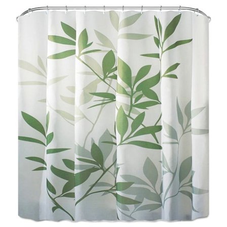Bladmönstrad dusch vattentät polyester toalett skiljevägg gardin badrum gardin med krokar hem dekoration-grön