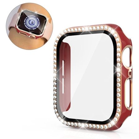 Apple Watch 40mm bi-color rhinestone cover + tempered glass - Red / Gold
