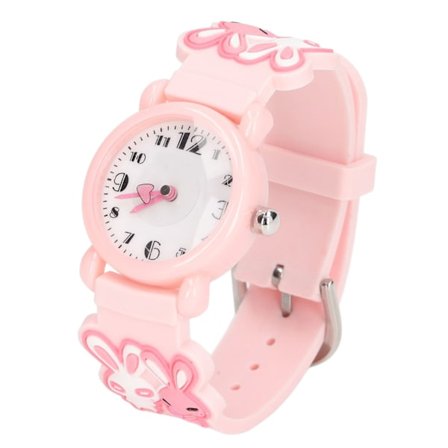 Lasten kello 3D-sarjakuvakuvio vedenpitävä söpö selkeät numerot asteikko Taaperon rannekello 3-8-vuotiaille tytöille pojille vaaleanpunainen
