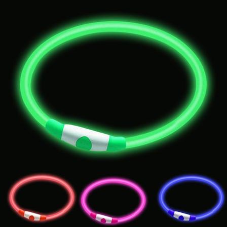 LED-hundekrage, Glødende Lys Krage for Hunder, Ultra Lys USB Oppladbar Klippes til Størrelse - Oppladbar Batteri - Økt Synlighet & Sikkerhet Green