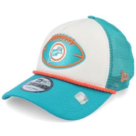 New Era - NFL Beige trucker Keps - Miami Dolphins Nfl24 Sideline His 9FORTY Stone/Teal Trucker @ Hatstore