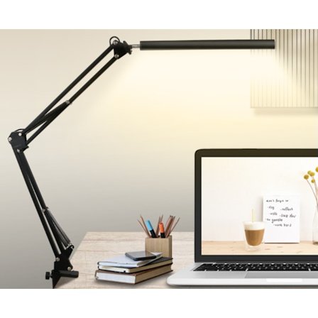LED-skrivebordslampe, svingarmlampe, med armatur, dimbar, 3 fargemoduser og 10 justerbar lysstyrke, øyebeskyttende skrivebordslampe for hjemmekontor (