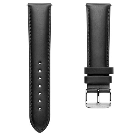 Bracelet de montre en cuir noir avec boucle argentée - 22 mm pour hommes - Bracelets de montres