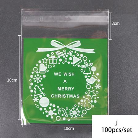 100st/pack Merry Christmas Cookie Candy Självhäftande Påsar Bak