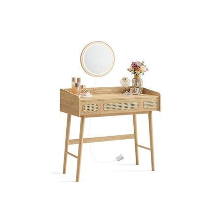 Rootz Toiletbord med spejl - Vaskeskabssæt - Makeup skrivebord - LED-belysning - 43 cm x 90 cm x 82 cm - Ben af ​​massivt træ - MDF - Spånplade