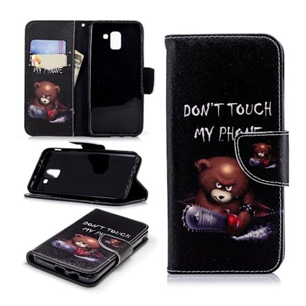 Samsung Galaxy J6 Seisova PU Nahka Kuvallinen Lompakko Suoja Kotelo - Dont Touch My Phone Nalle