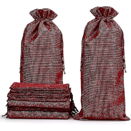 12 x viinipussia, luonnonjutepussia, pullopusseja, kangaspusseja, lahjapusseja viinipulloille, samppanjapulloille, 16 x 36 cm