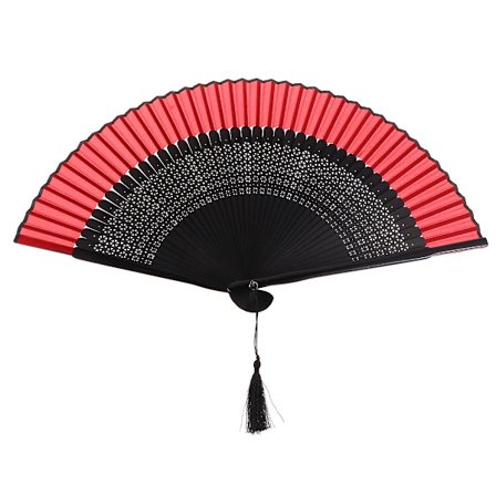 Vintage handhållen vikfläkt Dansprestanda Fan Craft Hollow Folding Fan (ihålig Röd Fläkt)