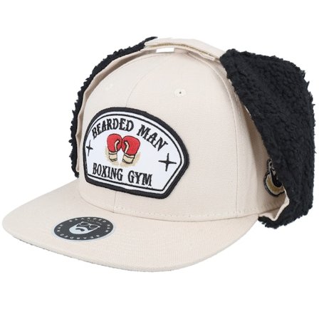 Bearded Man - Beige earflap Czapka Z Daszkiem - Bearded Boxing Gym Canvas Beige/Black Earflap @ Hatstore