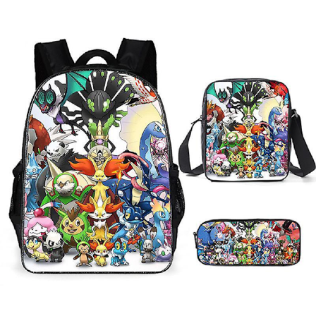 3pcs Pokmon Schoolbag Pikaqiu Backpack Polyester Comfortable Lightening Children's Bag