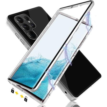 Magnetisk deksel for Samsung Galaxy S23 Ultra, dobbelt herdet glass Hd beskyttende deksel All-inclusive støtsikker telefondeksel med metallramme Flip 