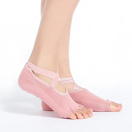 5 par kvinnor med öppen tå korsrem rygglös bomull fem fingrar strumpor Dispensering halkfria yogastrumpor Pink Average Size