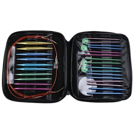 Heklenålesett, strikkesett med 13 deler, avtakbart tau i aluminiumoksid, ringnål U-formet nålesett