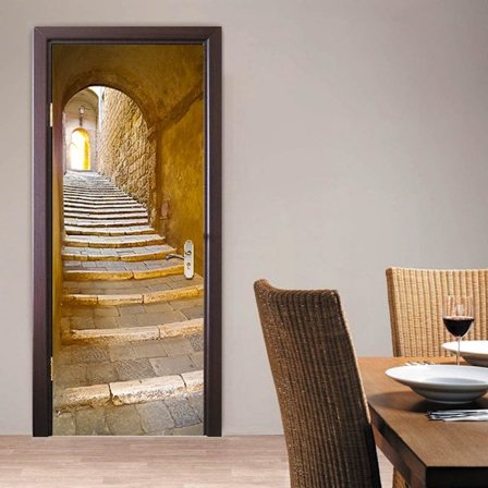 3D Ovi Tarrat Itseliimautuvat Ovi Tapetit, Eurooppalainen Kivi Ovi Tapetit Irrota ja Liimaa, Vedenkestävä Ovi Tarra Vinyyli Ovi Seinä Tapetit Tarra