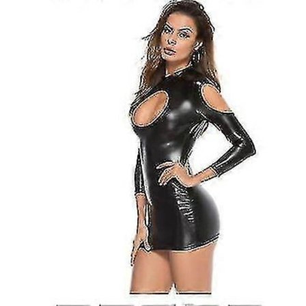 Sexy Leather Bodycon Latex Jumpsuit Erotisk Catsuit Kvinnelig Bodysuit Plus Size Kvinner Skulderhull Ryggløs Bare Bryst Kjole Sex