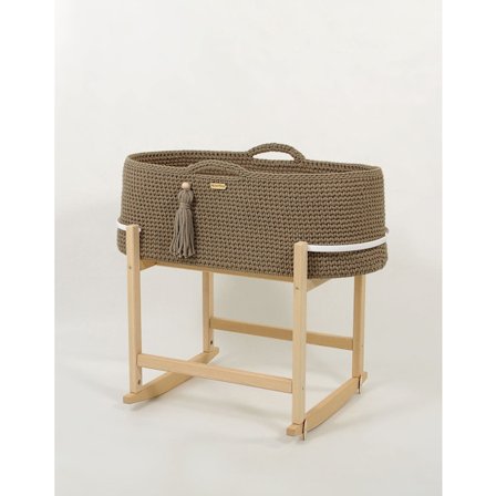 Handgjord vagga korg-baby Moses korg-antibakteriell madrass och träsvängning, boho-stil