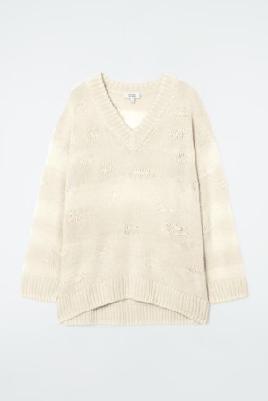 COS Frauen Strickpullover Aus Leinen Mix In Distressed Optik in Beige