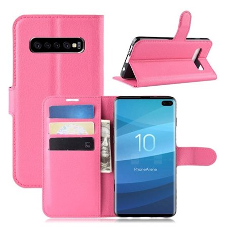 Samsung Galaxy S10 Plus litchi läderfodral - Rosenröd