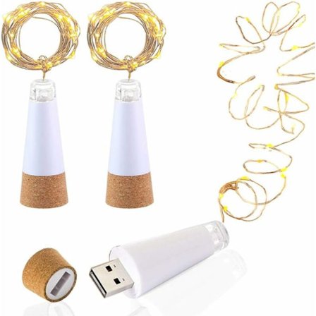 4 st LED-flaskor med kork, USB-laddningsbara, 1,9 m koppartråd med 20 LED-lampor, för utomhusdekoration