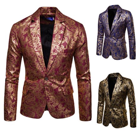 Herr One Button Paisley Tuxedo Jackor Slim Fit Blazers Jacka
