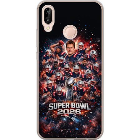 Kompatibel Mobilcover til Huawei P20 lite Super Bowl 2026 plakat med New England Patriots og NFL-pokal i eksplosiv sportsdesign