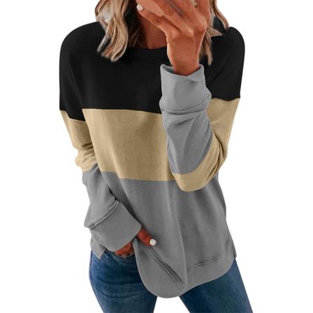 Långärmad Baggy Sweatshirt För Kvinnor Colorblock Patchwork T-shirt