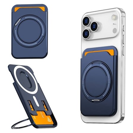 Magnetic Card Holder for Mobile Phone with Ring Stand - Blue