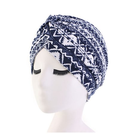 (Blå) Kemo Hovedbeklædning Hovedtørklæde Tørklædehue Dame Stretch Knude Front Turban