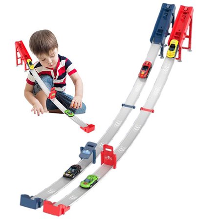 Bilbana 110 cm för Barn – Tvåpersonsläge med Sugkoppar & 4 Småbilar, Rolig Leksak