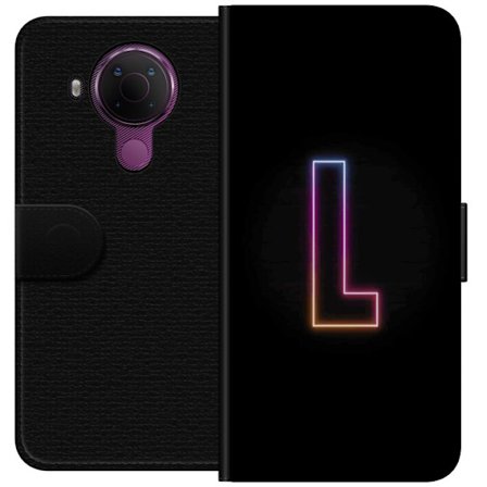 Yhteensopiva Lompakkokotelo Nokia Nokia 5.4 Minimaalinen neonkirjain L pehmeästi vaihtuvassa värivalossa mustaa taustaa vasten, puhdas graafinen est