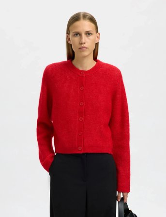 Selected Slfsia Ras Ls Knit Cropped Cardigan - Red - XL