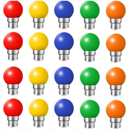 Pakke med 20 B22 LED Fargepærer 2W Bajonettpærer Rød, Gul, Oransje, Grønn, Blå, Uknuselig (20W Ekvivalent)